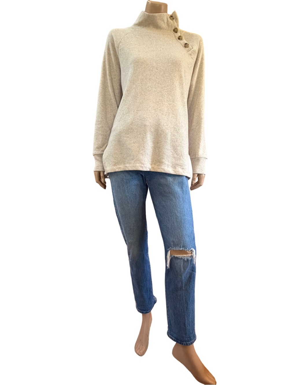 NWT J.Crew Cloudspun Fleece Button Collar Tunic Sweatshirt M